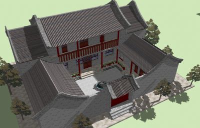 中式四合院庭院SU模型