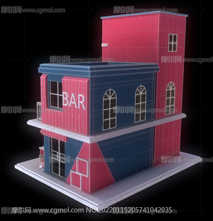 Q版酒吧高模场景3D模型,OBJ格式