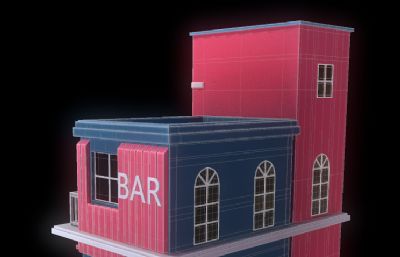 Q版酒吧高模场景3D模型,OBJ格式