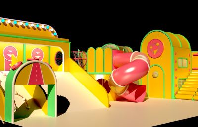 儿童游乐园,斜坡滑梯攀爬娱乐设施3D模型