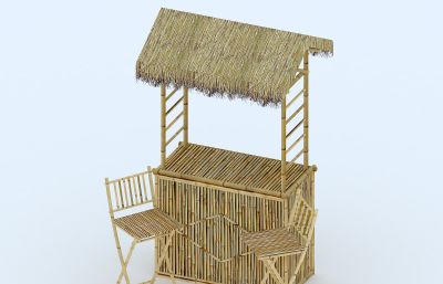 竹子做的地摊,茅草摊3D模型