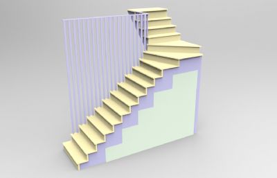 带书柜的木制楼梯3D模型,3DS格式