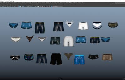 二十四种不同款式内裤,短裤,运动裤,三角裤,裤衩maya模型,MA,FBX,OBJ等格式