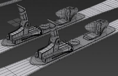 滑雪板和雪杖3D模型白模