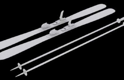滑雪板和雪杖3D模型白模