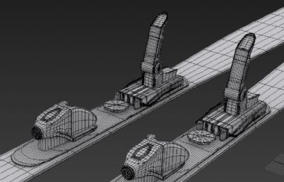 滑雪板和雪杖3D模型白模