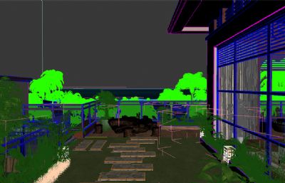 海边别墅惬意阳台整体场景3D模型(网盘下载)