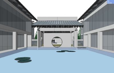 中式建筑群会所,度假村整体设计su模型