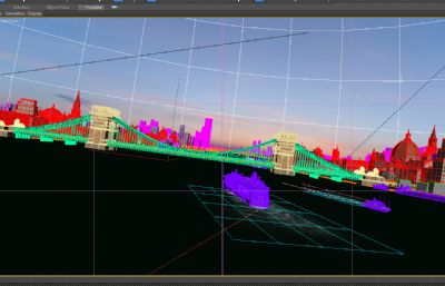 黄昏下的英伦风城市大桥游轮场景3D模型,黄昏城市(网盘下载)