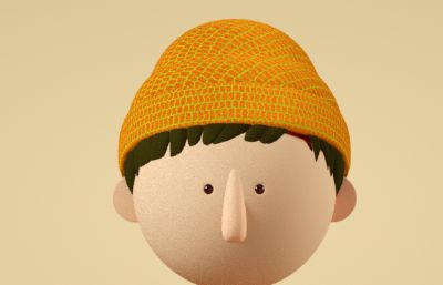 戴毛线帽子的卡通男孩C4D模型