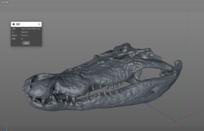 湾鳄头骨,鳄鱼骨头化石OBJ模型,可打印