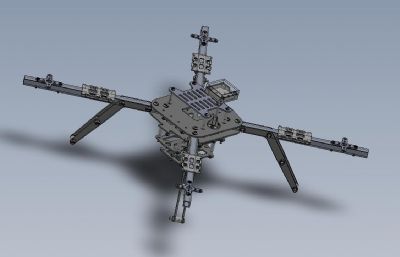 四翼无人机机架结构Solidworks设计图纸