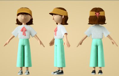 卡通遮阳帽女孩C4D模型,Octane材质渲染