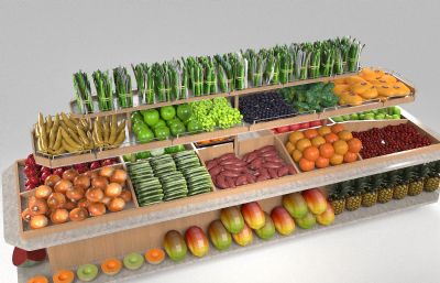超市水果蔬菜摊位,货架3D模型