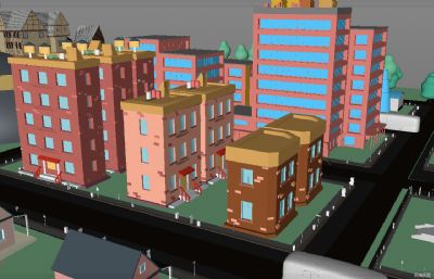 低面城镇,公寓楼,火箭发射场C4D模型
