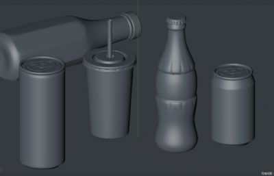 可乐瓶,汽水瓶,易拉罐,玻璃瓶,豆浆杯C4D模型