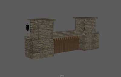 中国古代城门,城墙maya模型简模,带城门打开动画