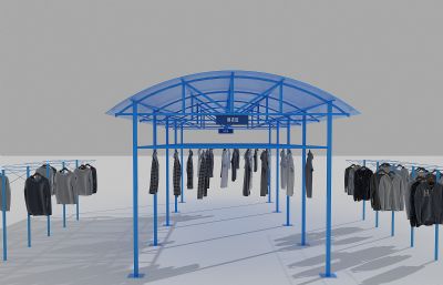 室外晾衣区,晾衣棚3D模型(网盘下载)