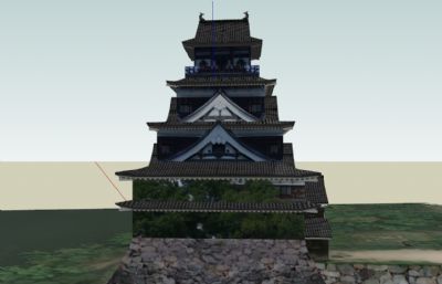 日本広島城古建寺庙SU模型