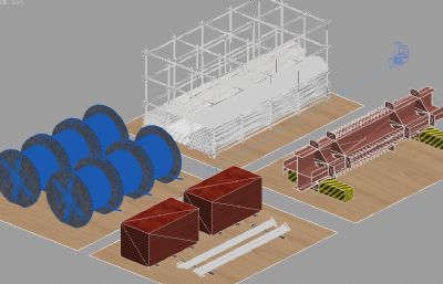 钢筋,电缆线堆场,施工材料堆场3D模型