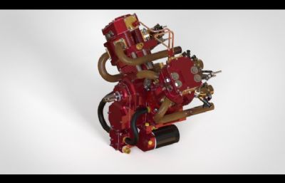 V型双缸汽车发动机3D图纸模型