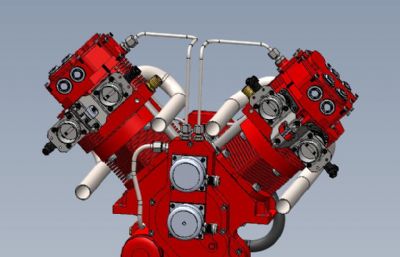 V型双缸汽车发动机3D图纸模型