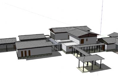 新农村中式建筑群SKP模型