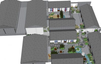 四合院庭院风格住宅SKP模型