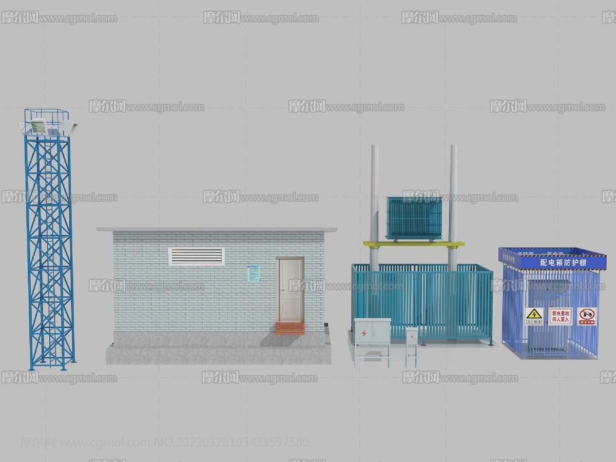 配电箱+配电箱防护棚+变压器等配电设施组合3D模型