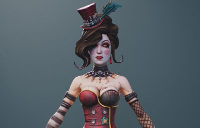 无主之地酒吧老板娘莫西moxxi,红桃皇后3D模型,FBX格式