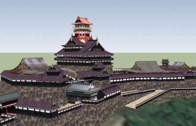 中式精致古建楼阁寺庙群SKP模型