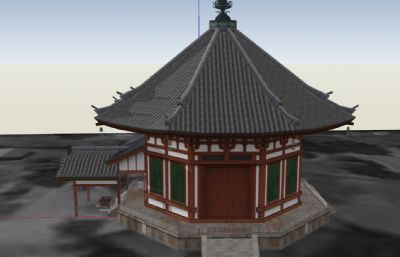 古亭,古寺庙,小禅房SKP模型