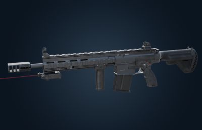 HK417突击步枪游戏道具外观FBX模型
