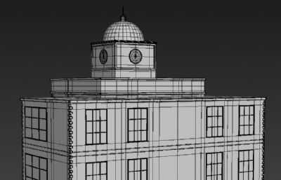 Q版市政厅3D模型,OBJ格式白模