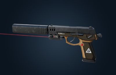 Q-929手枪游戏道具3D模型,OBJ,FBX,GLTF等格式