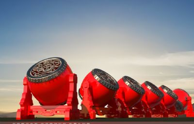 一组大鼓,红鼓雕塑设计模型