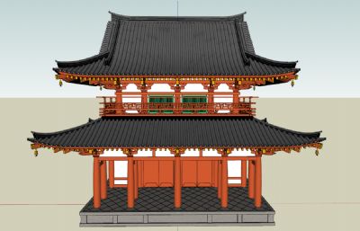 中式双层寺庙鼓楼SU模型