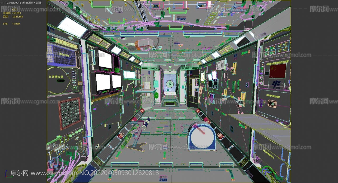 高细节天和号核心舱(中国天宫空间站)内部结构3D模型源文件,MAX,FBX格式