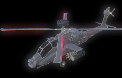 AH-64D长弓阿帕奇(美)直升机3D模型,OBJ格式