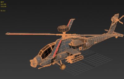 AH-64D长弓阿帕奇(美)直升机3D模型,OBJ格式
