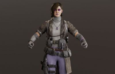 次时代游戏里的女战士模型,FBX格式