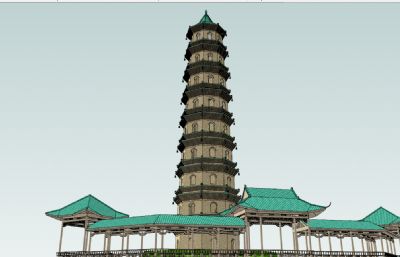 中式大理景观塔SU模型