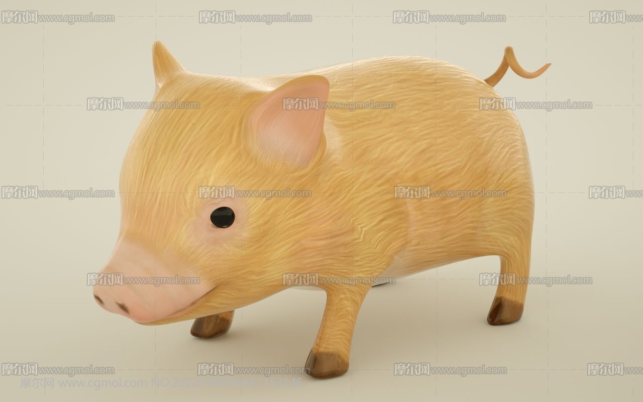 黄色宠物猪,写实猪C4D模型