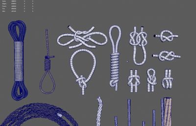 各种形状的绳子,绳结,绳索,编织绳等maya模型(网盘下载)