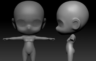 Q版裸模,女孩幼儿基础人体模型,提供ztl,C4Dr19文件