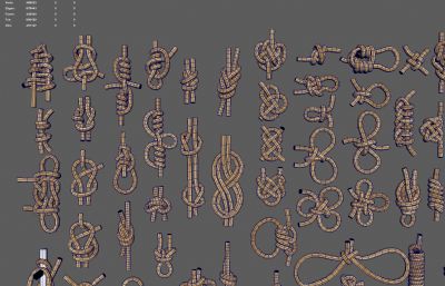 各种形状的绳子,绳结,绳索,编织绳等maya模型(网盘下载)