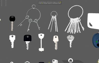 几十把钥匙,钥匙扣,老钥匙,古代钥匙,铜钥匙组合maya模型(网盘下载)