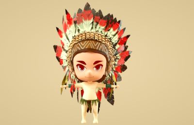 卡通印第安人,部落土著小孩C4D模型