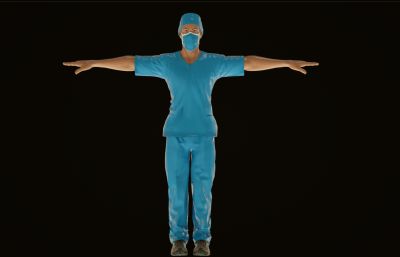 写实戴口罩医生,外科医生,外科手术医生C4D模型,带绑定,Octane渲染