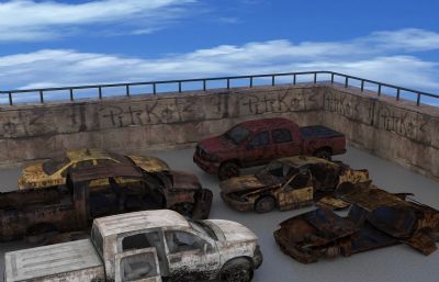 屋顶废旧汽车堆放区,报废轿车(网盘下载)
